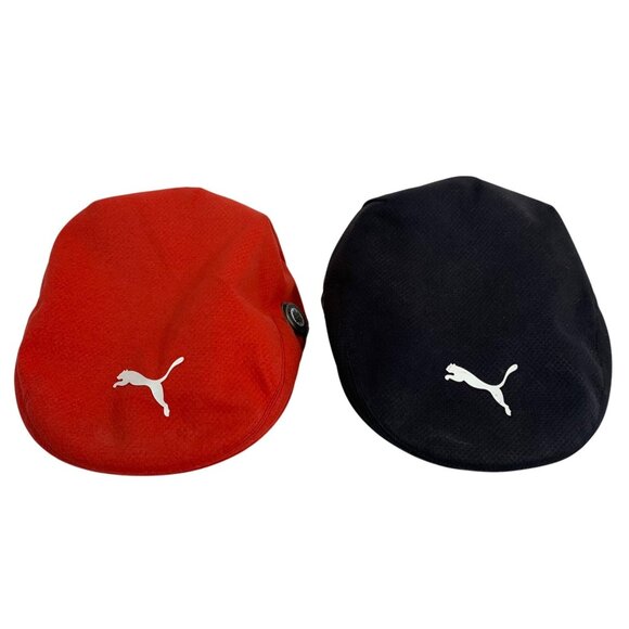 Puma Cobra Mens Flat Caps Golf Hat Set Of 2 Black/Red Lightweight SZ L/XL - Picture 1 of 8